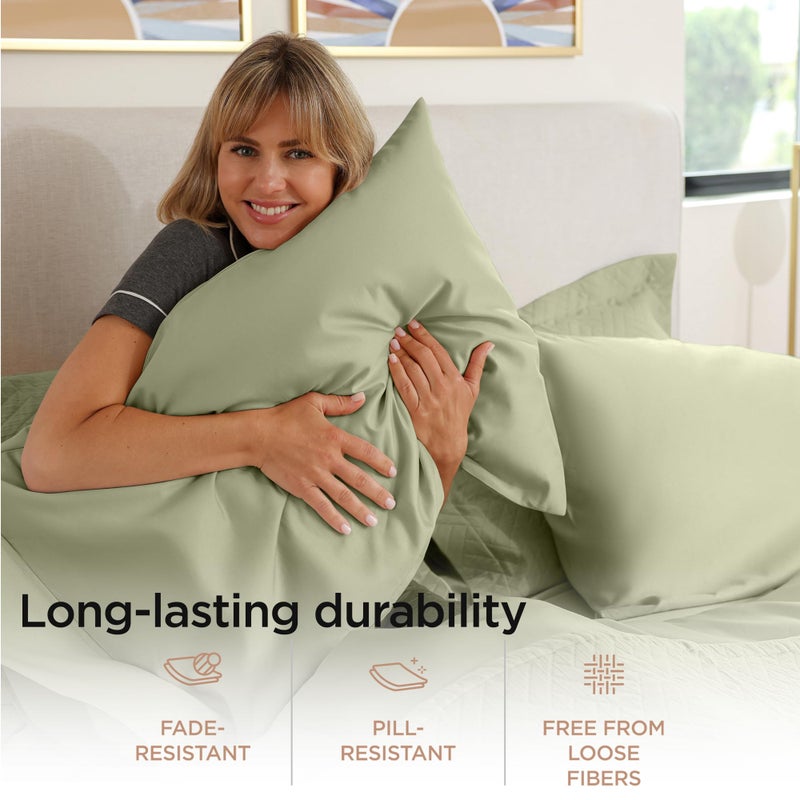 Threadmill Egyptian Cotton Sheet Set | 100% Certified Egyptian Cotton Sheets for Full Size Bed | Deep Pocket, Soft Sateen 4-Piece Cooling Bedding Set in Sage Green - Image 4